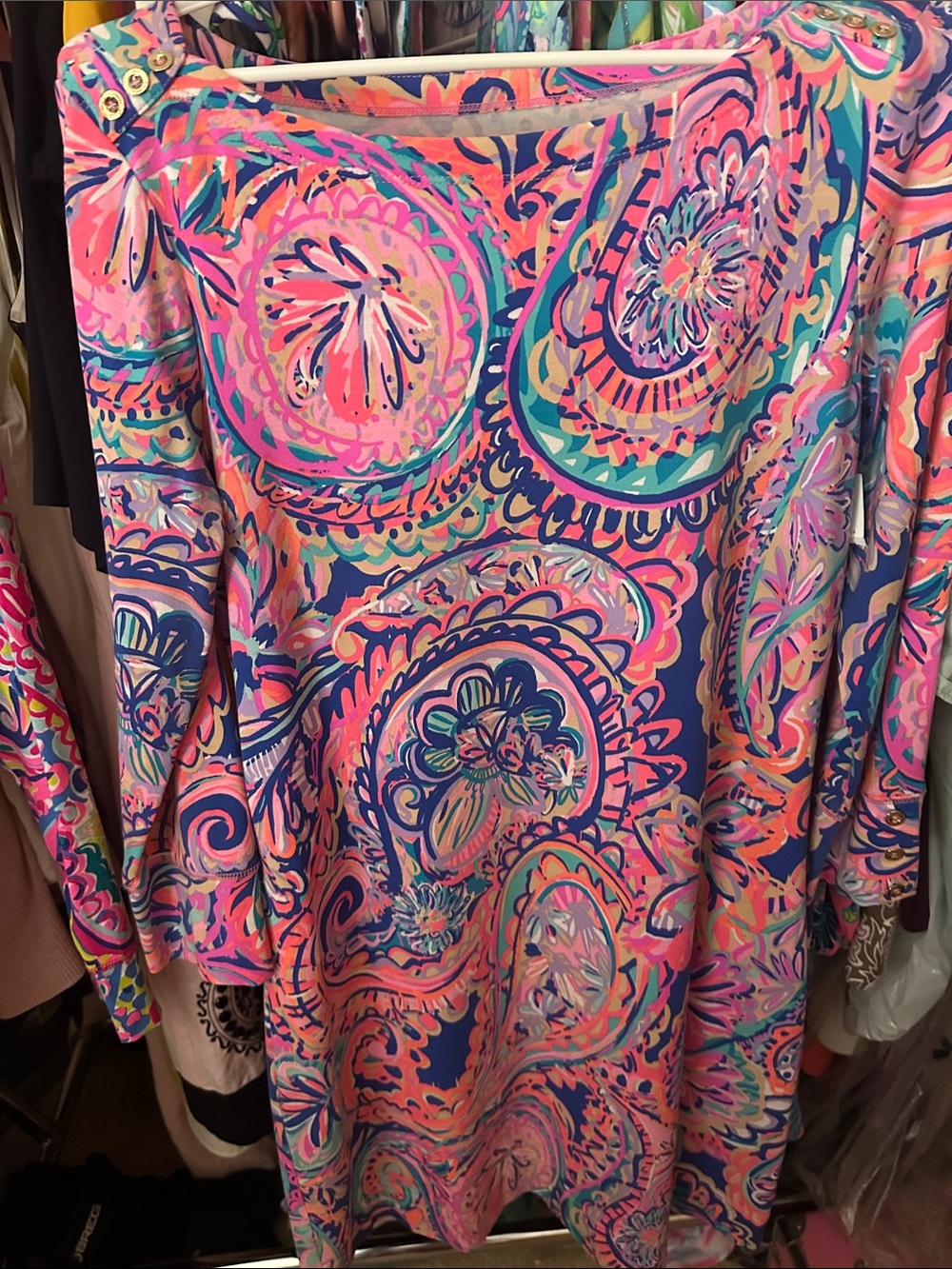 Lilly Pulitzer Vibrant Paisley Long Sleeve Dress in Pink, Blue & Coral